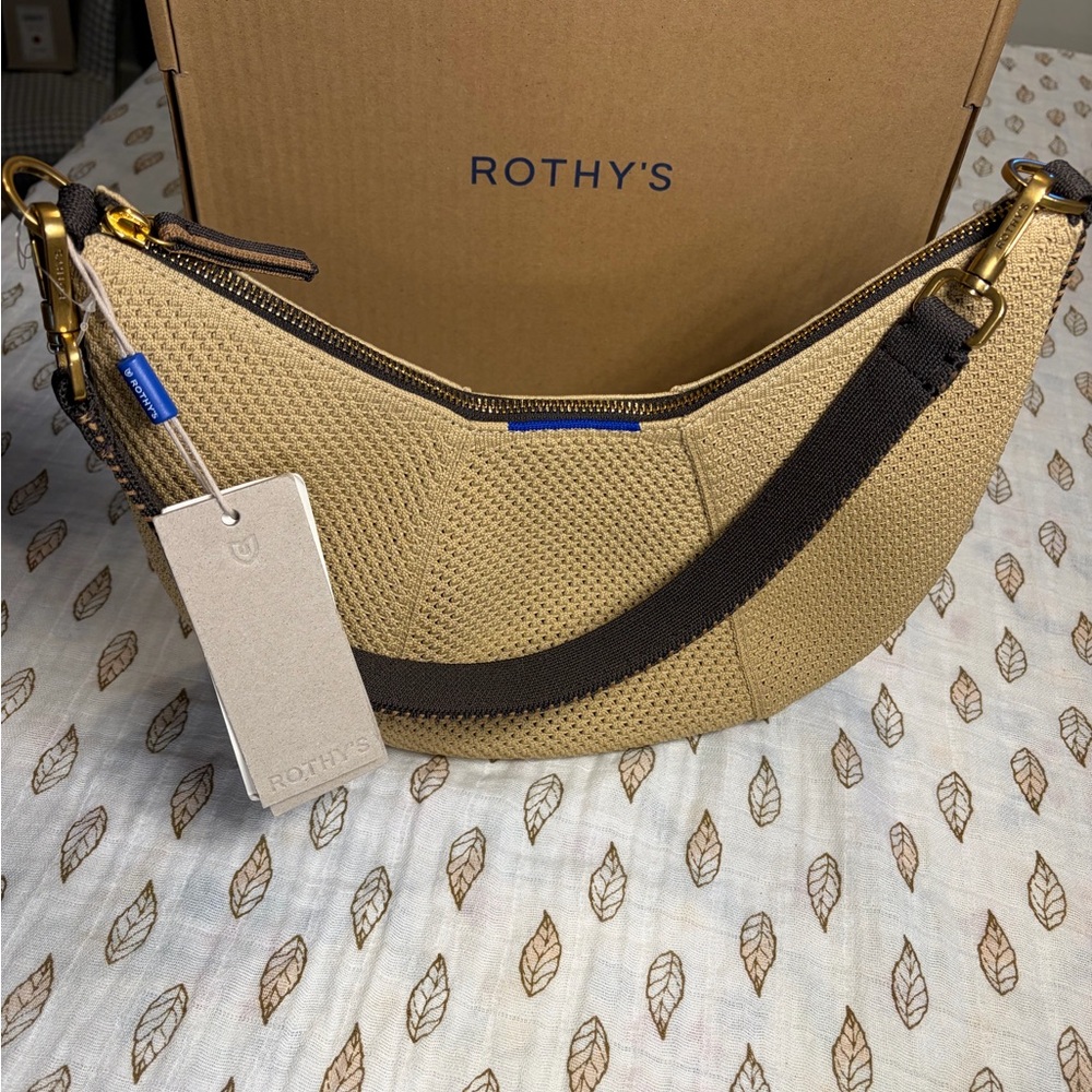 Rothy's Tan and Dark Brown Crescent Shoulder Bag